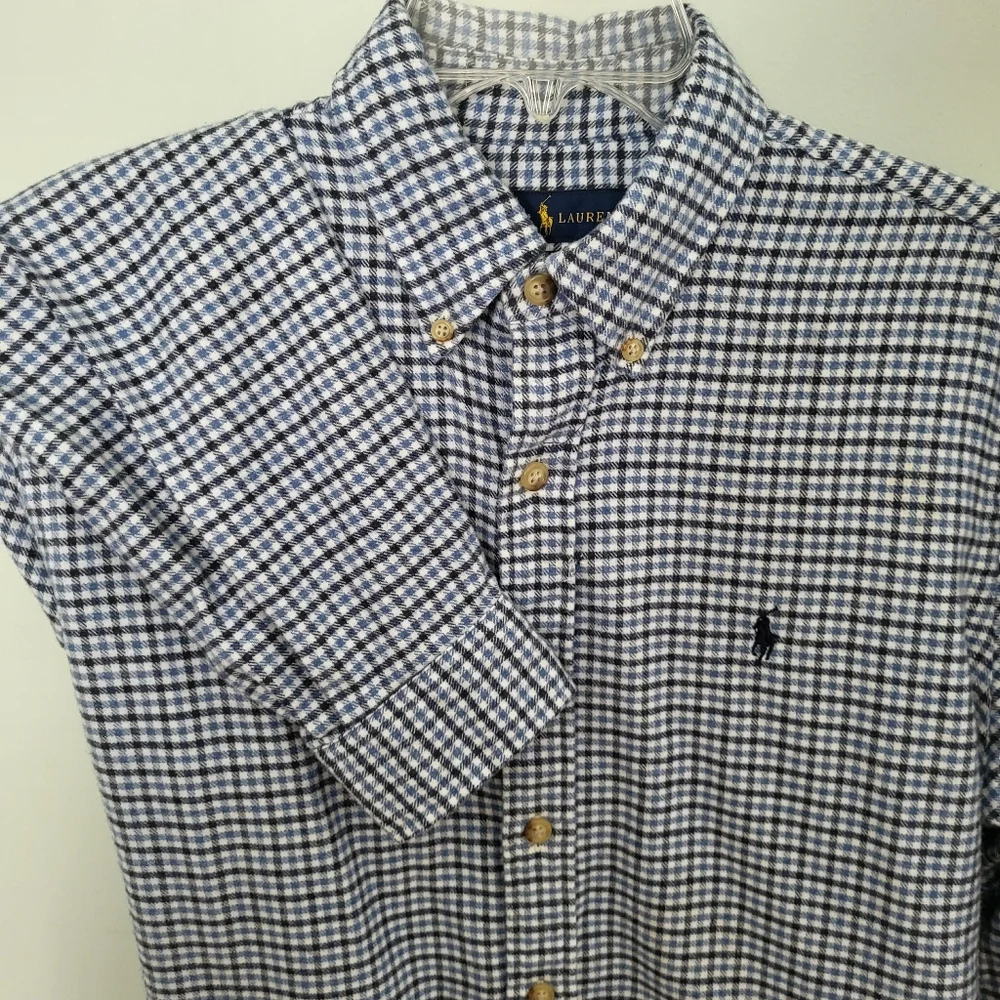 Polo Ralph Lauren Men Medium Flannel Blue Button Down Dress‎ Shirt Long Sleeve